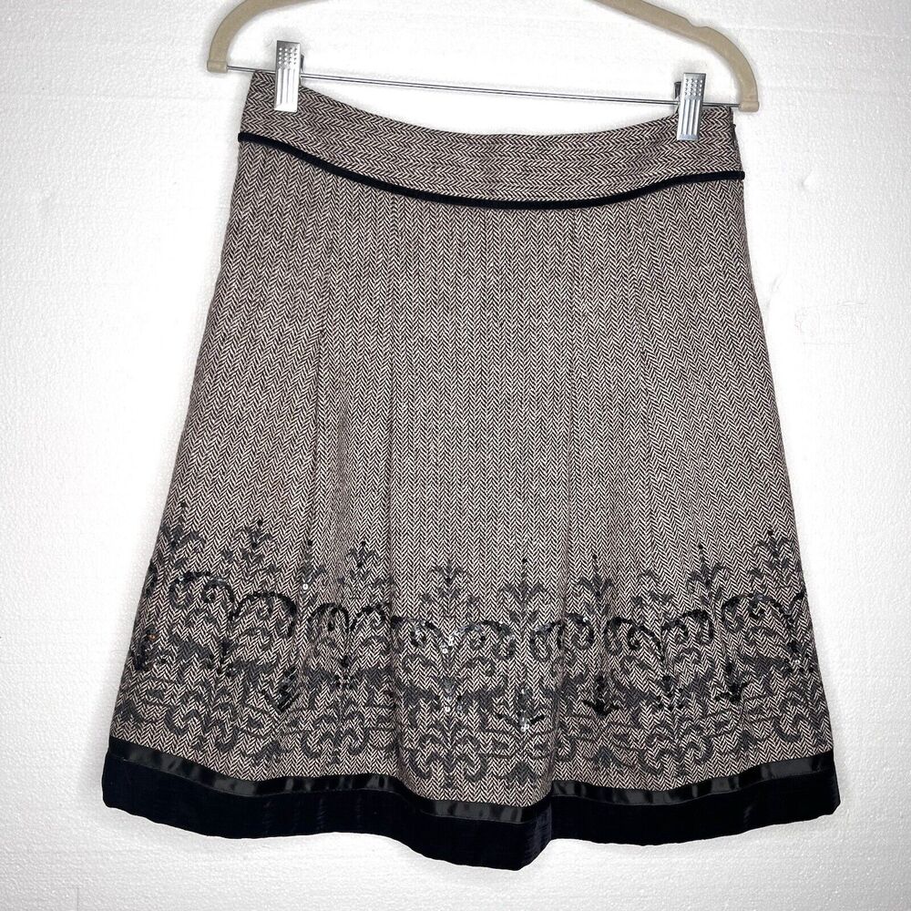 Ann Taylor Loft Vintage Brown A Line Wool Blend Herringbone Skirt size 4P